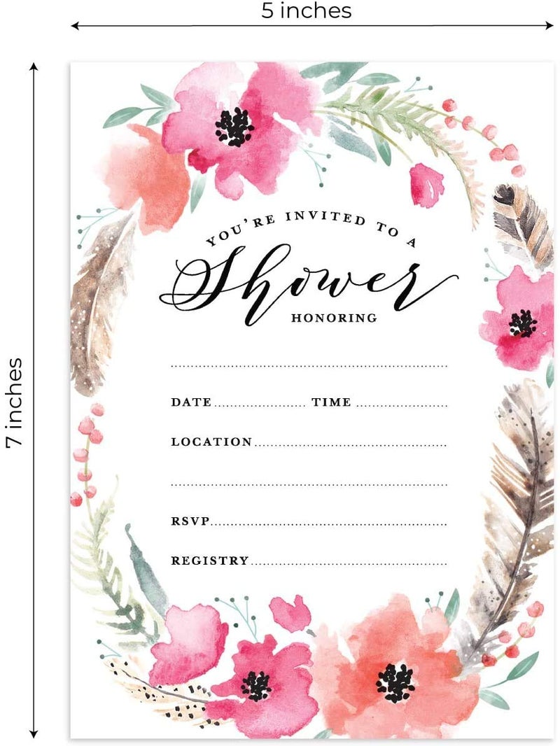 Canopy Street Boho Spirit Fill In The Blank Shower Invitation / 25 Bridal Shower Invitations With White Envelopes / 5" x 7" Flat Boho Baby Shower Invite - Image 5